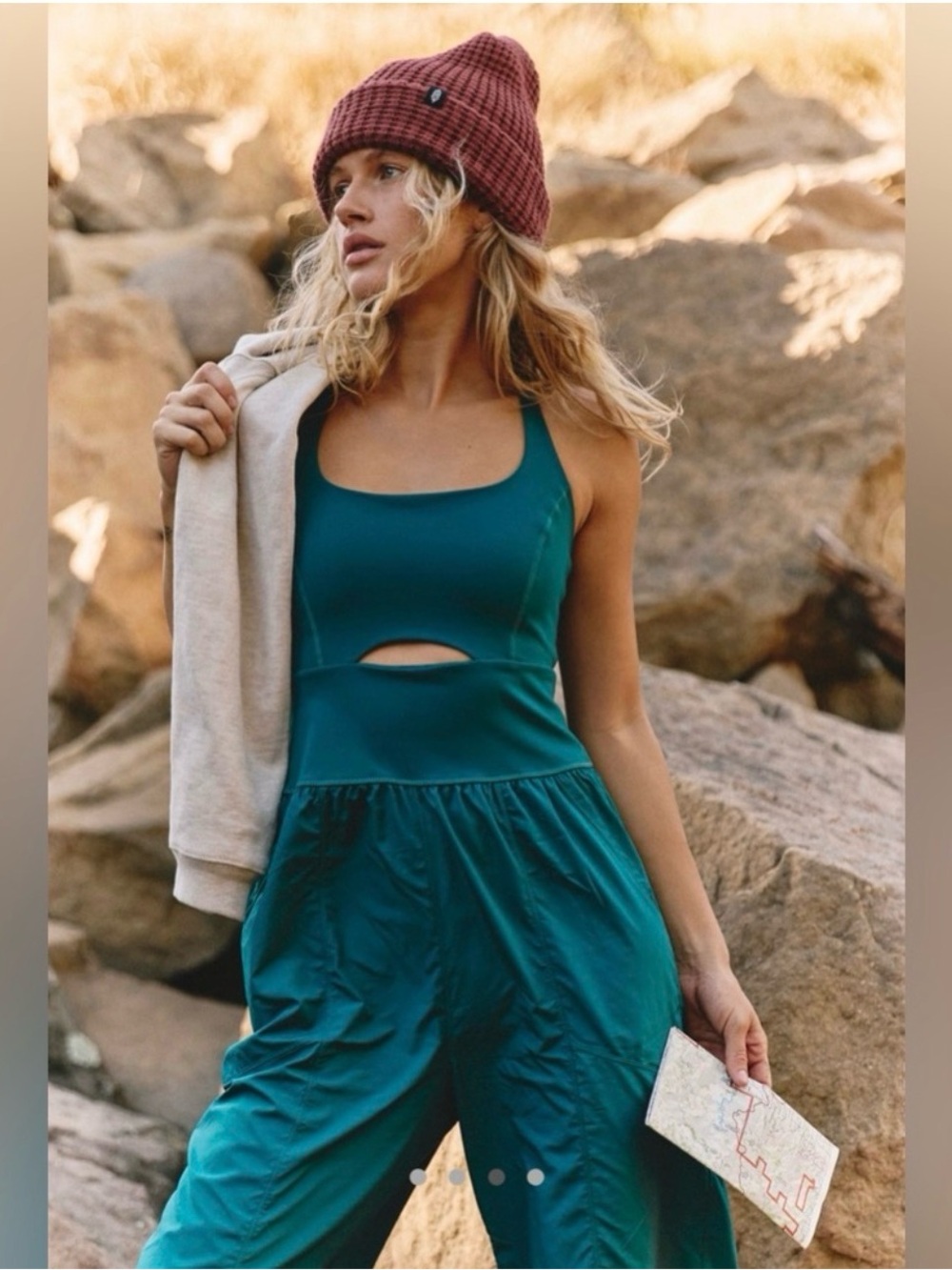 Free People Teal Cutout Wide-Leg Jumpsuit - Picture 3 of 6